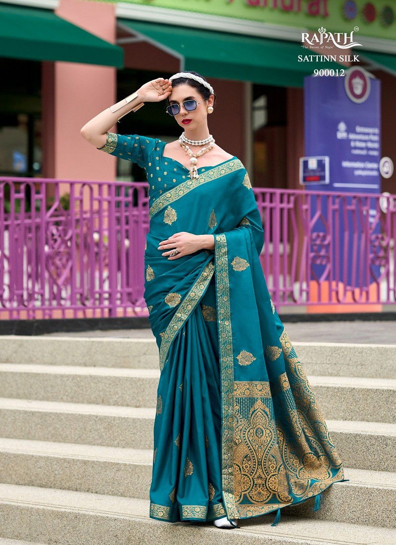 Teal Blue Colour Honey Bee By Rajpath Satin Handwoven Wedding Wear Saree Suppliers In India 900012